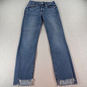 Good American Good Straight High Rise Jeans Womens 26 Medium Wash‎ Raw Hem Denim
